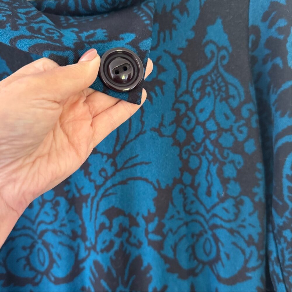 Papillon Teal & Black Baroque Knit Tunic Dress Cowl Neck Size Large - Picture 8 of 8